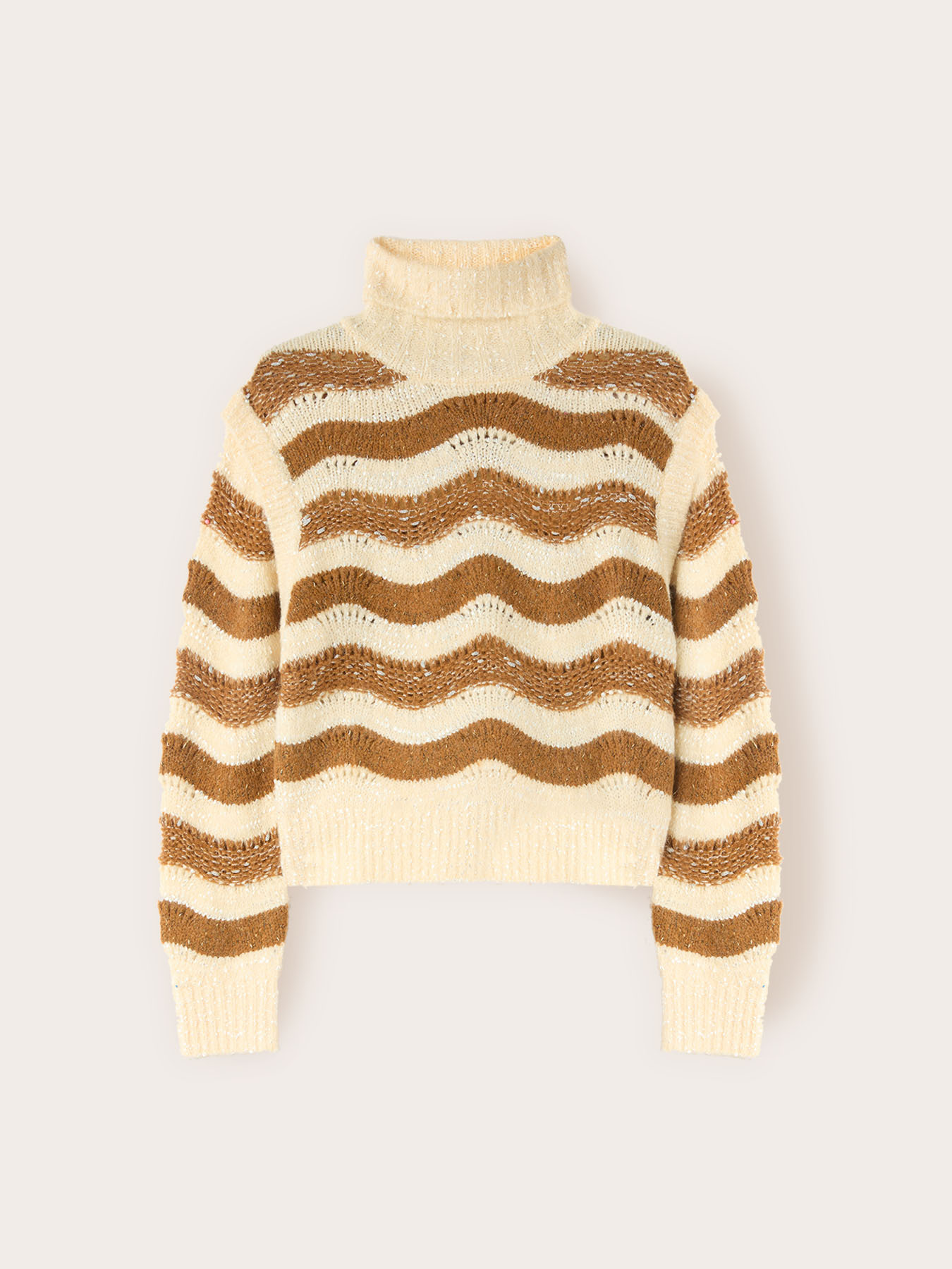 Heavy knit striped turtleneck sweater image number 4