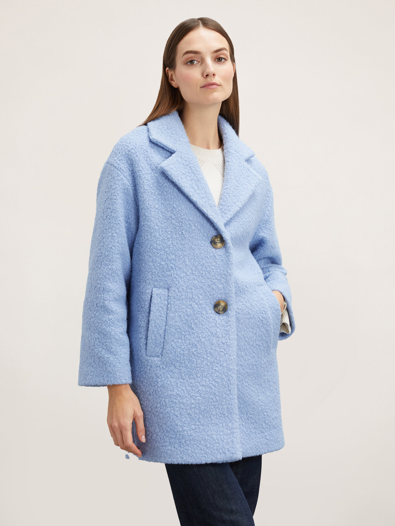 Einreihiger Boucl&eacute;-Mantel aus Wollmischgewebe image number 0