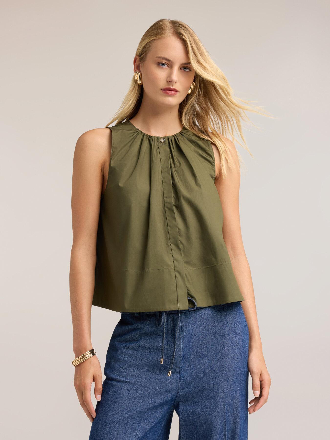 Poplin blouse with draping image number 0