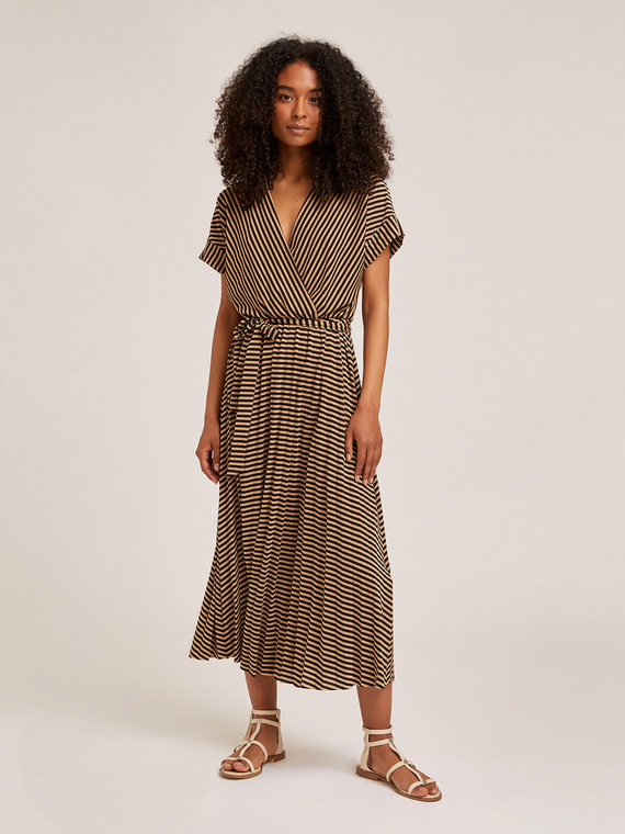 Motivi Vestito lungo plissé in jersey a righe lurex Donna