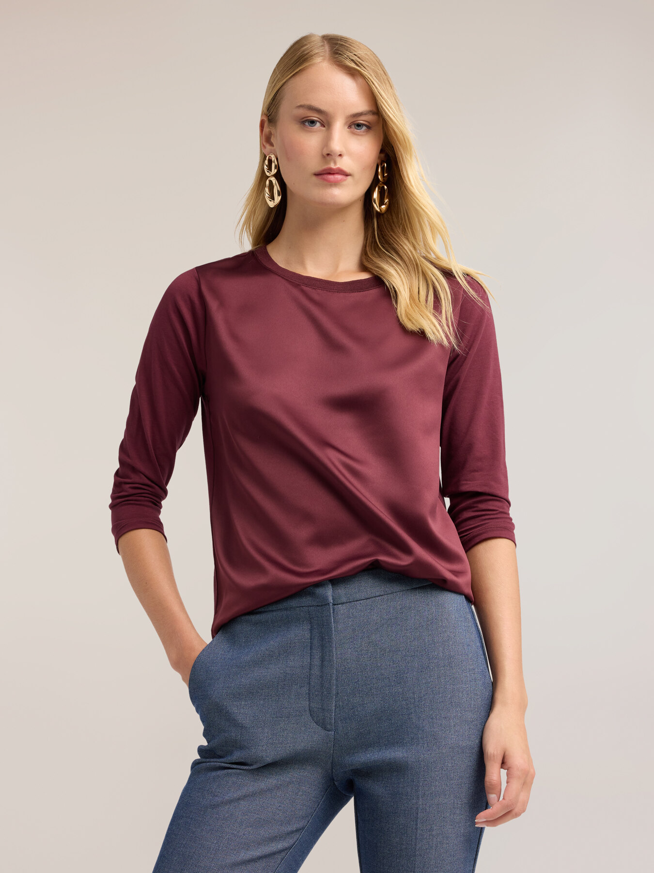 Two-tone T-shirt with three-quarter sleeves image number 0