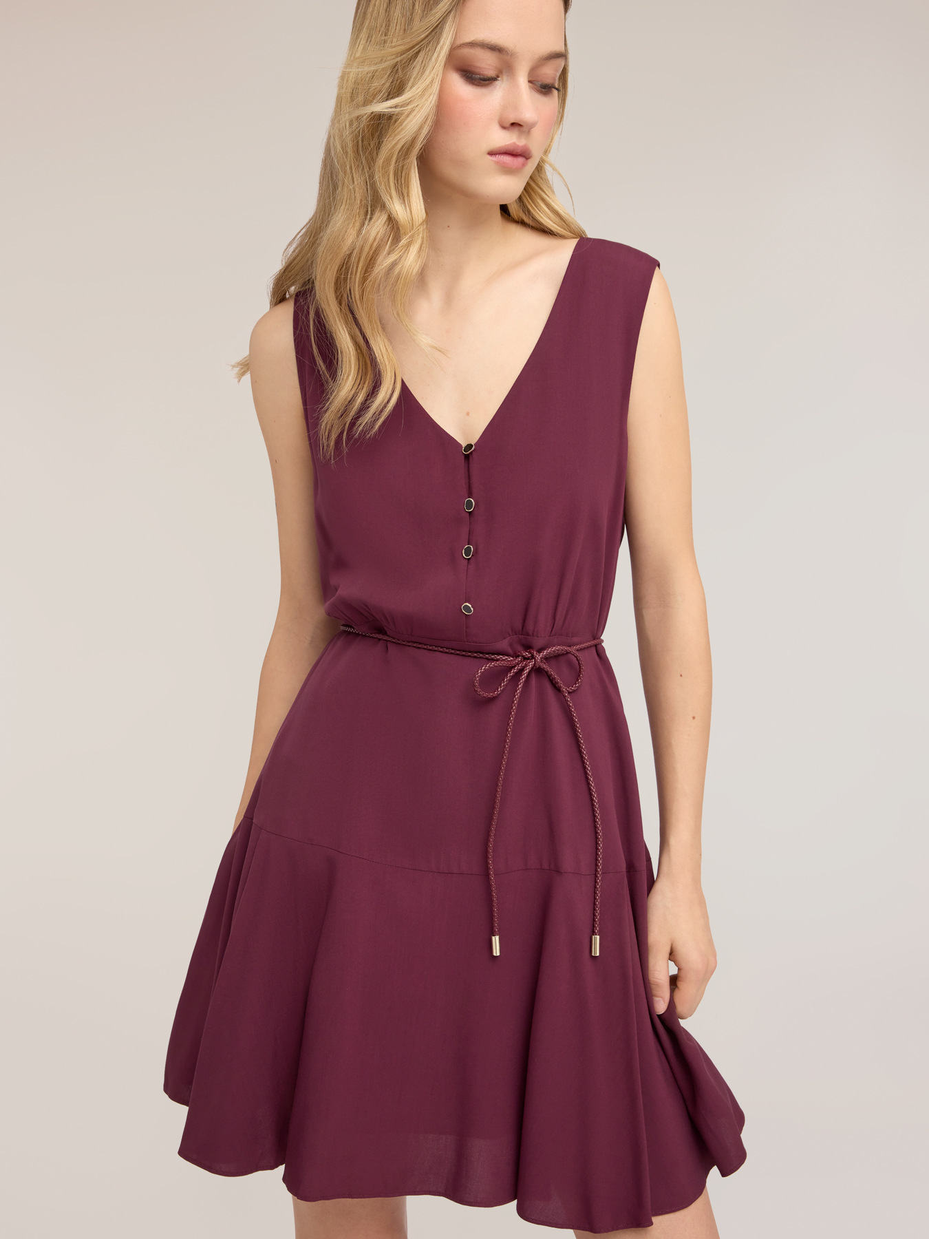 Flare viscose dress with braided belt image number 0
