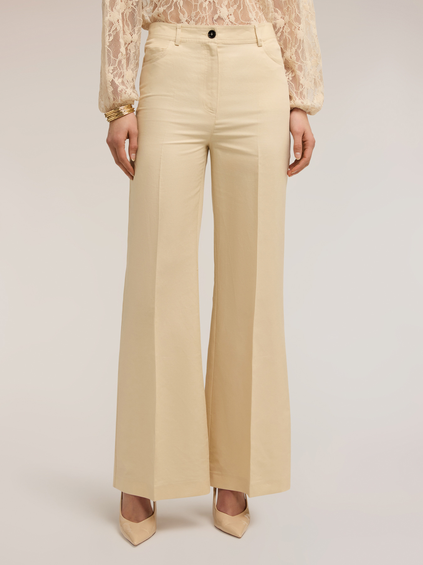 Flare trousers in linen blend image number 2