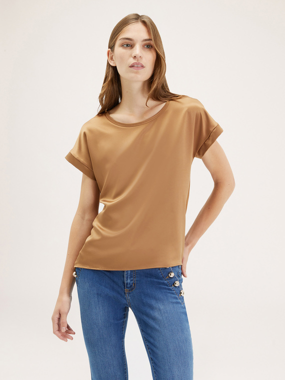 Motivi T-shirt bimaterica Donna, Marrone, Taglia XS