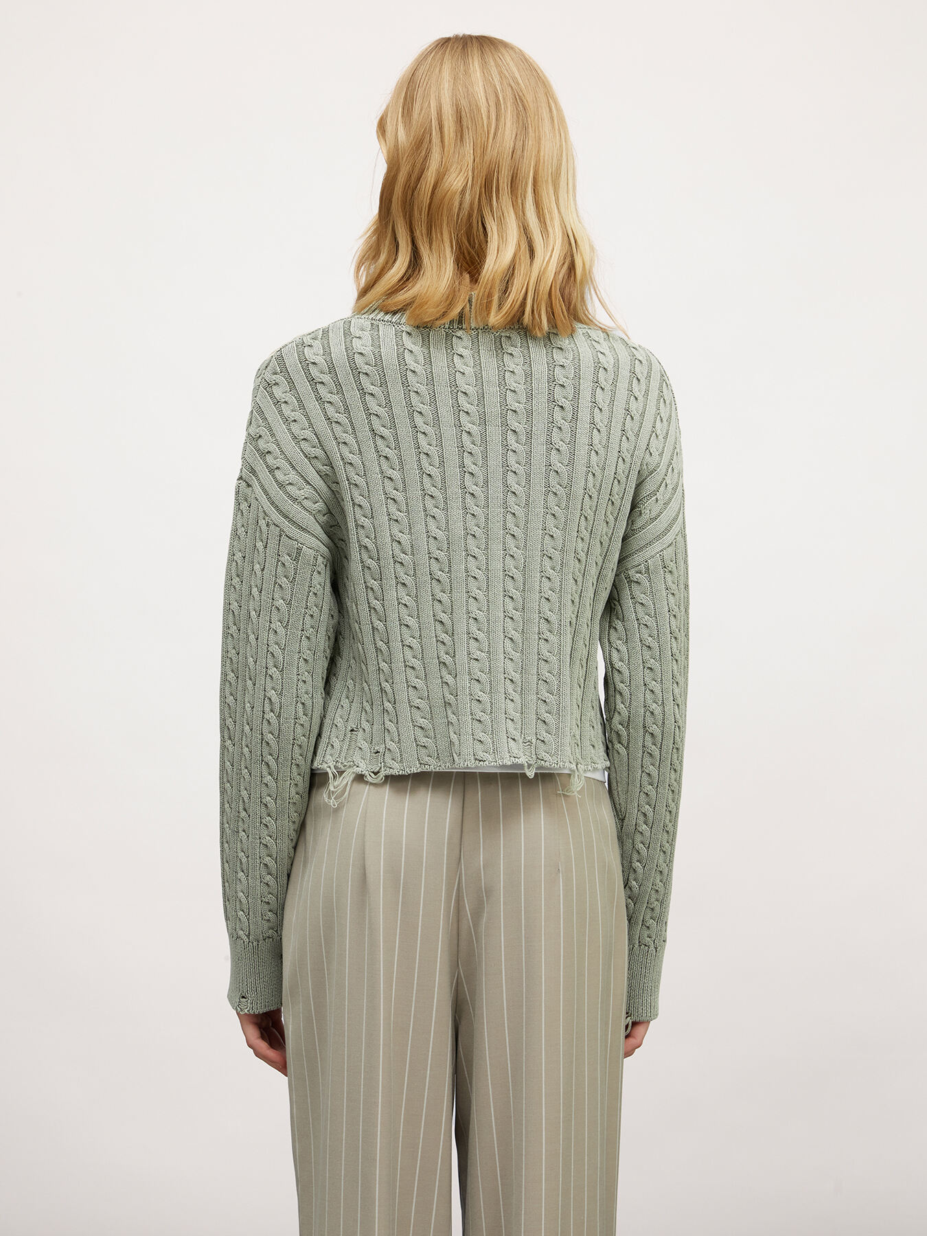 Distressed-effect cabling pattern sweater image number 1