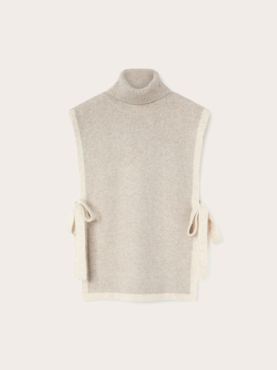 Ribbed knit poncho with turtleneck