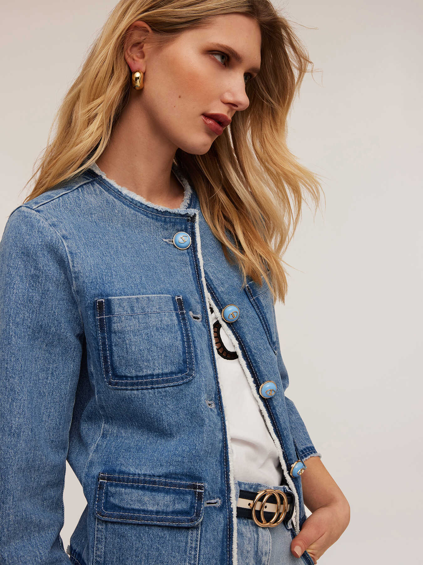 Giacca senza collo in denim image number 3