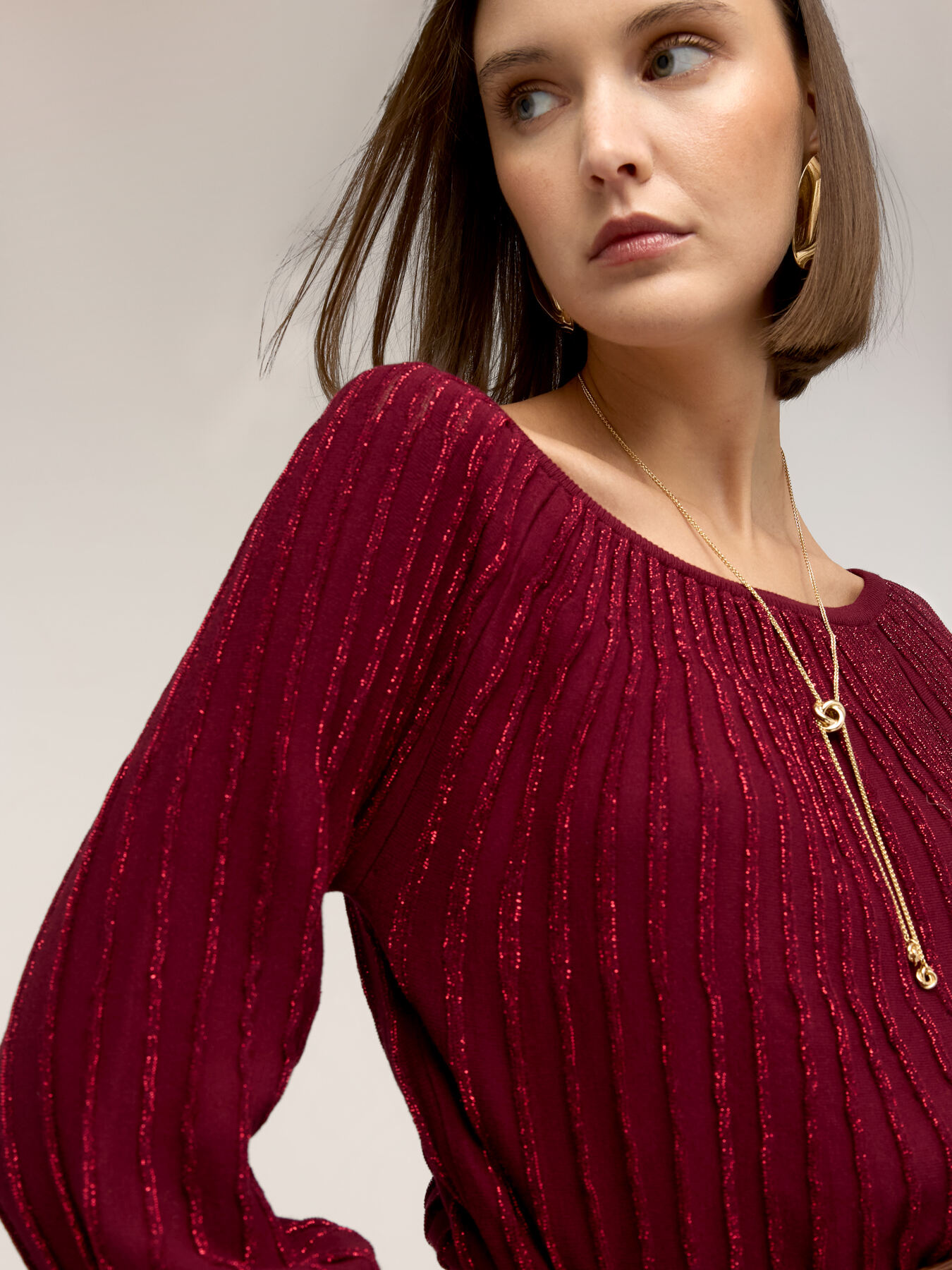 Lurex striped sweater with balloon sleeves image number 0