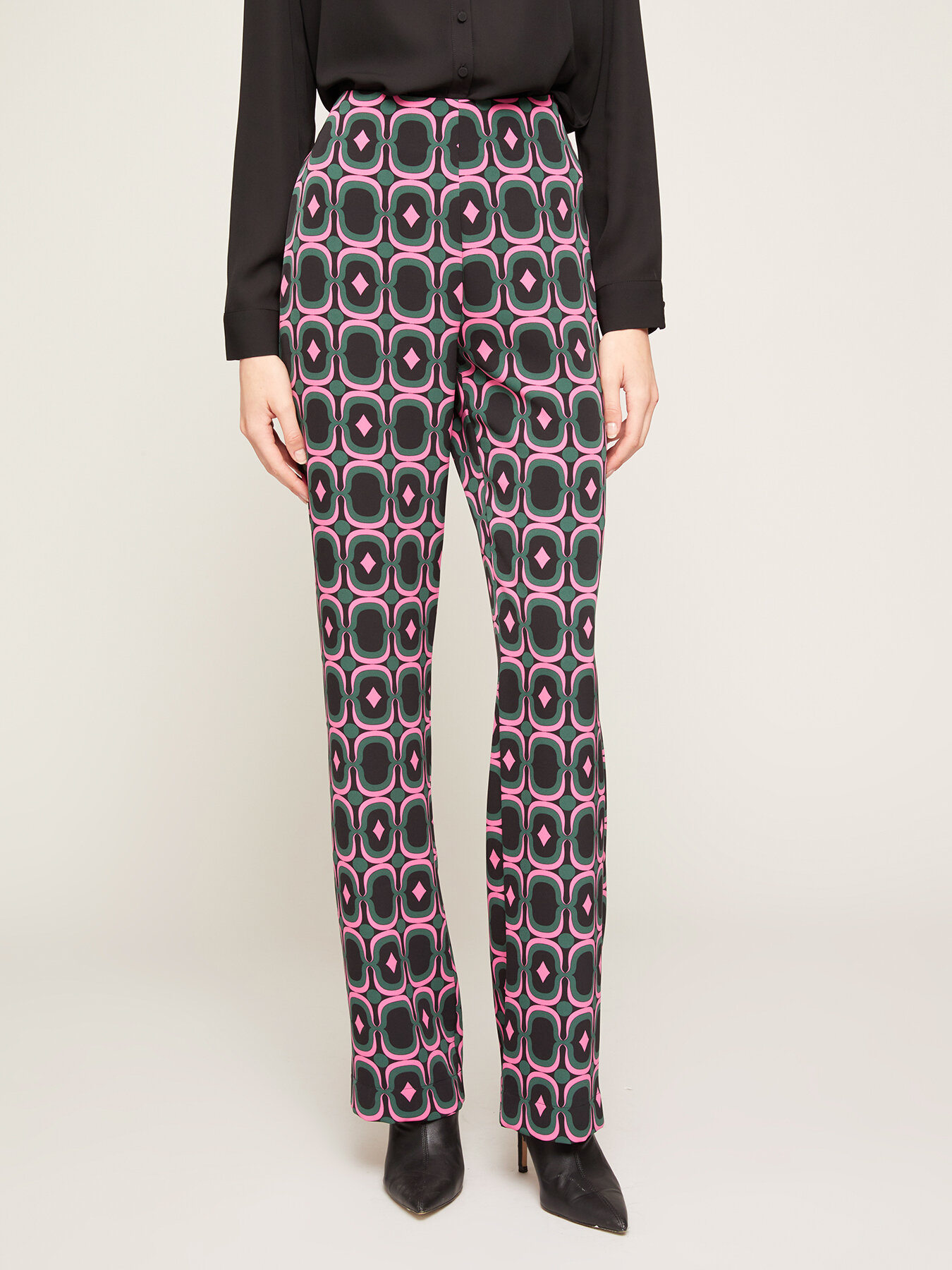 Geometric patterned flared trousers image number 0