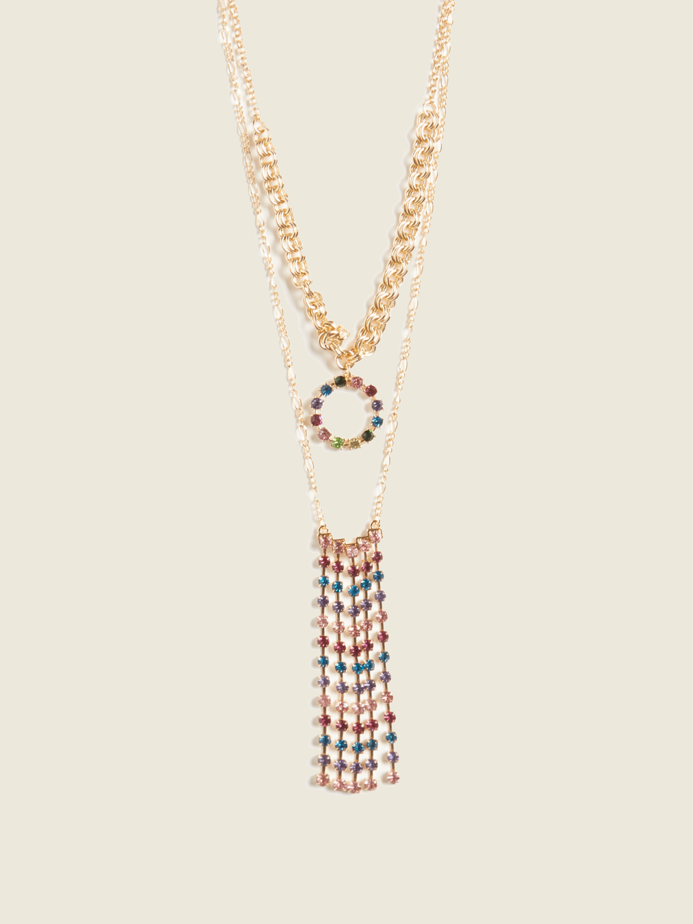Mehrreihige Halskette mit farbigen Steinen image number 0