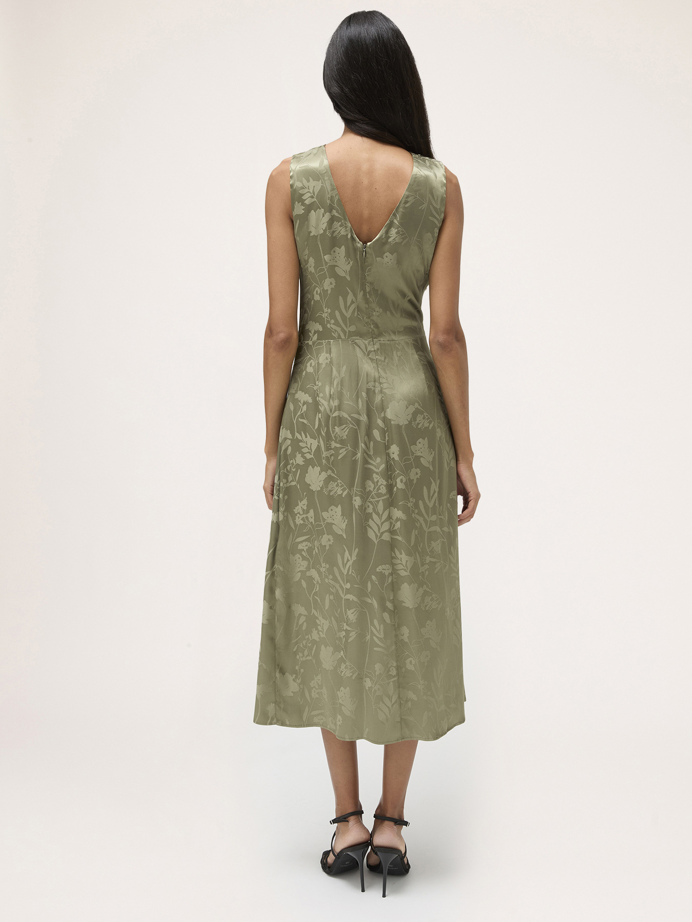 Dress with draping in jacquard satin image number 1