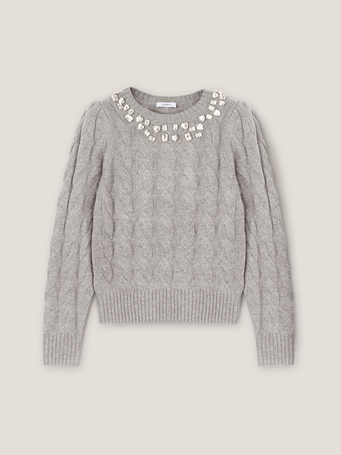 Pullover in maglia a trecce con pietre crystal image number 3