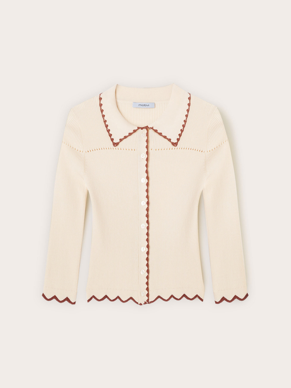 Cardigan in maglia fine con profili ricamati