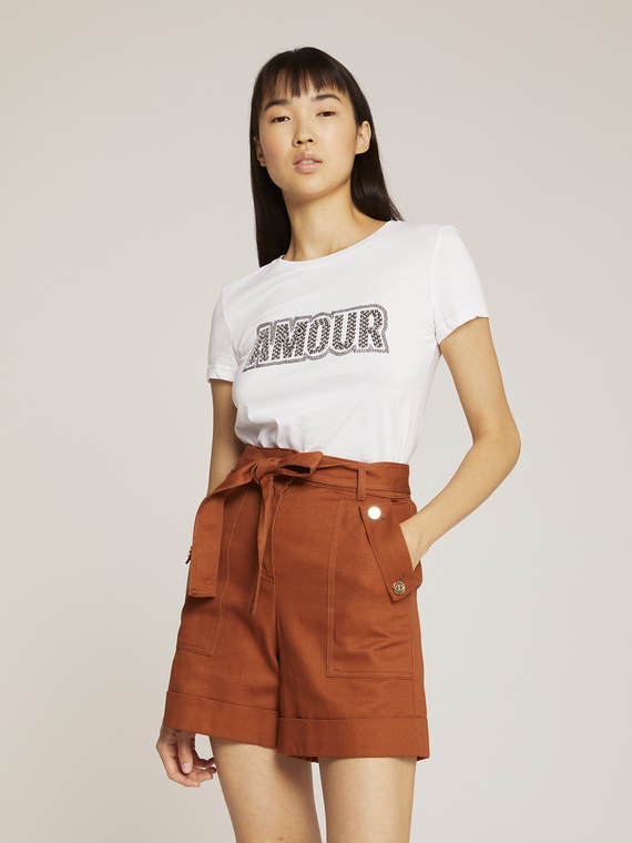 Motivi T-shirt maniche corte con scritta in paillettes Donna