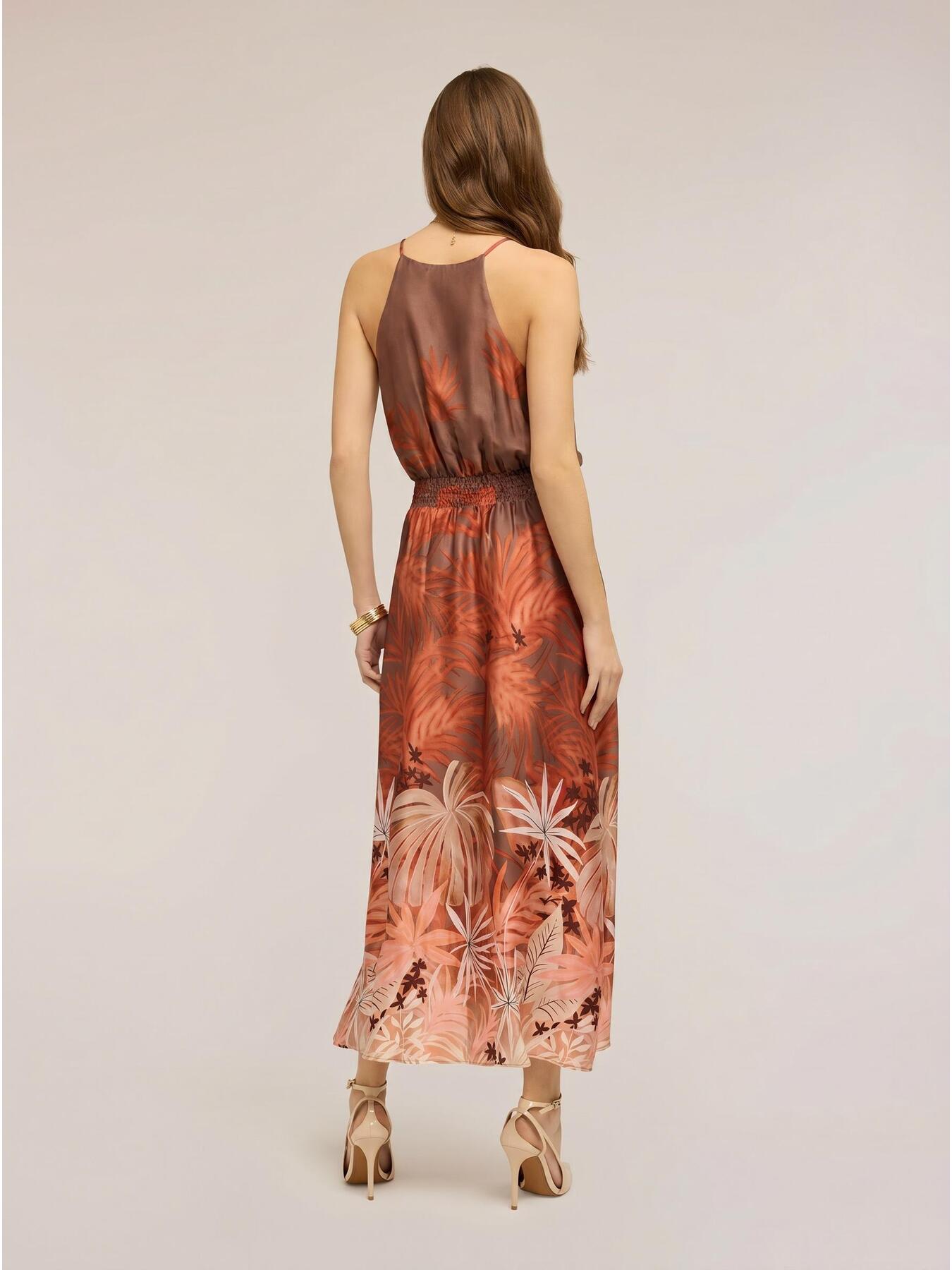 Long satin dress with print image number 1