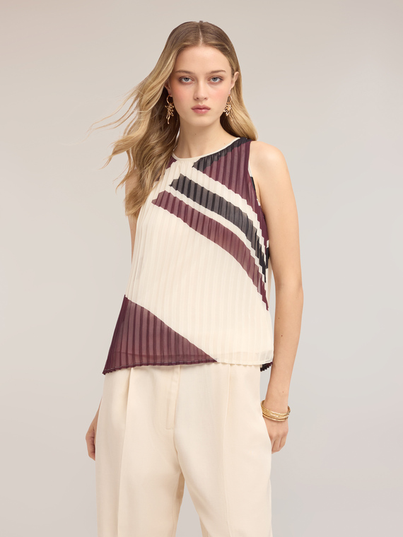 Plissiertes Top aus Georgette mit Print