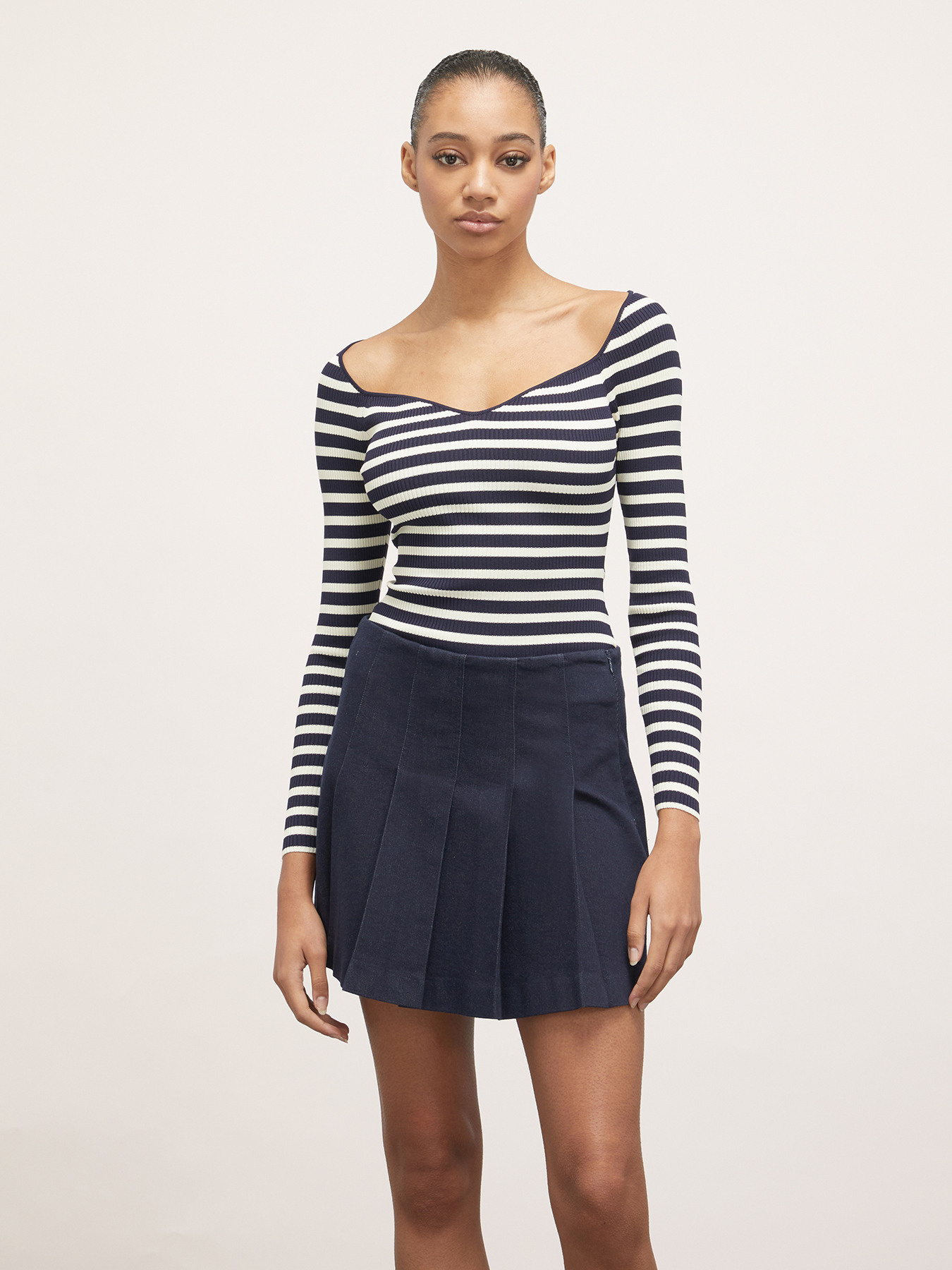 Striped rib knit sweater image number 0
