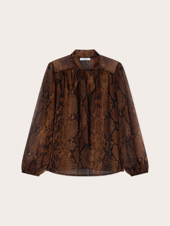 Bluse mit Schleife aus Georgette mit Animalier-Print