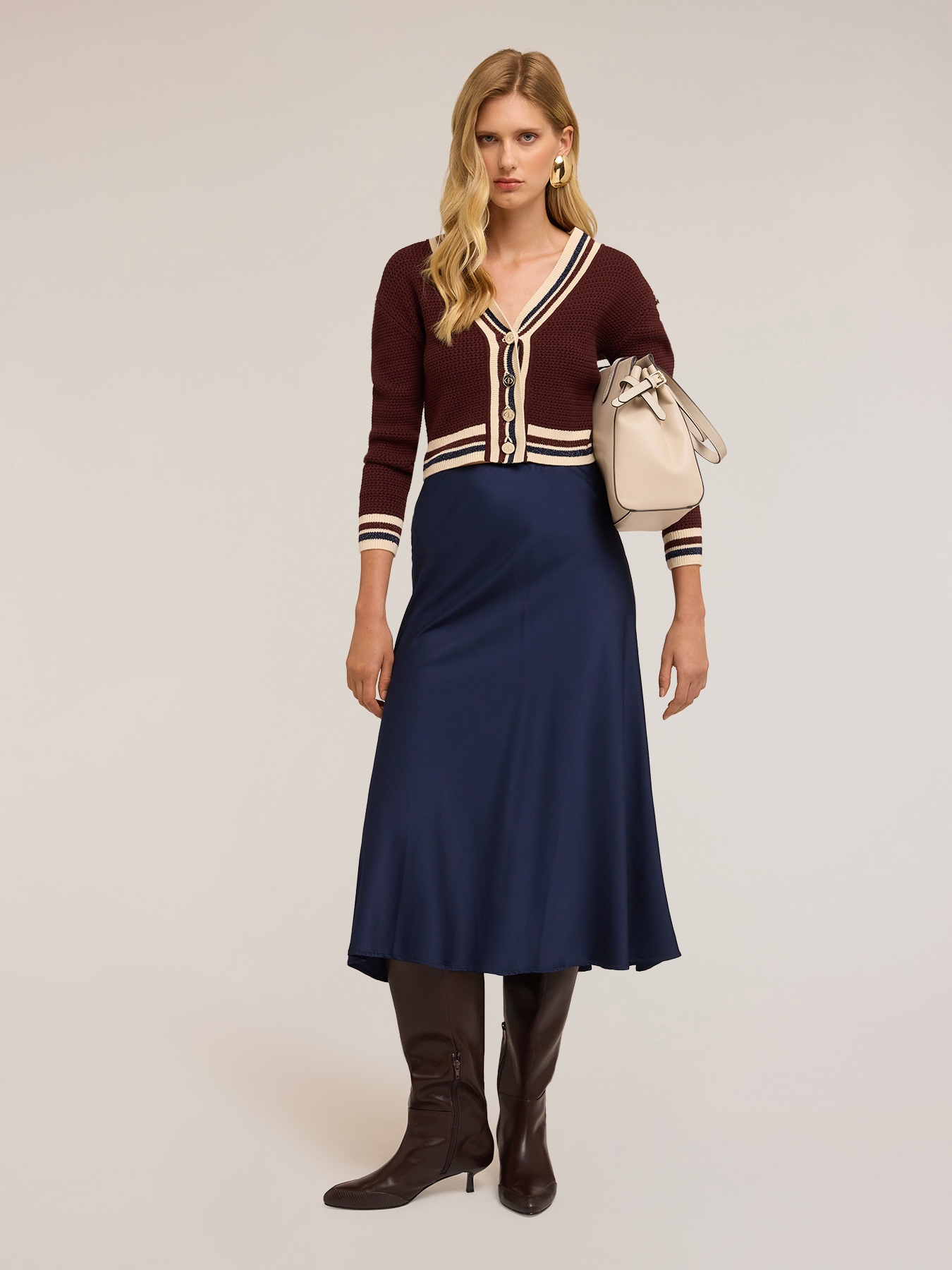 Short knitted cardigan with striped edges image number 0
