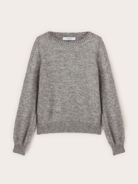 Crew neck mohair sweater with studs