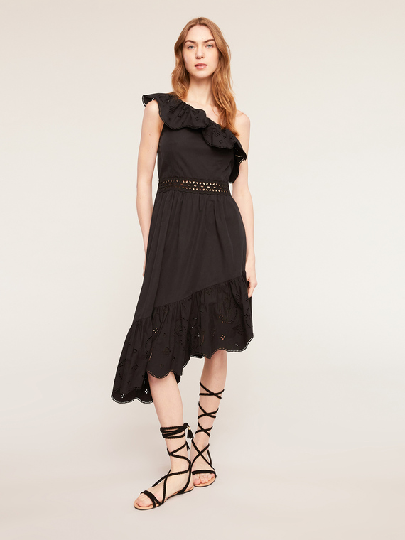 One-shoulder dress with openwork embroidery