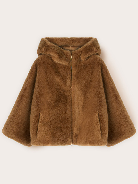 Hooded cape with plush effect