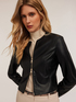 Collarless jacket in coated fabric image number 0