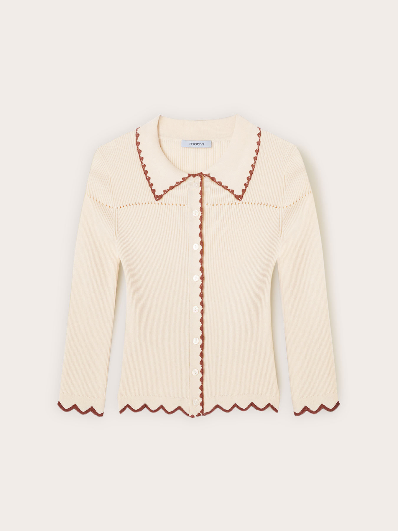 Cardigan in maglia fine con profili ricamati image number 4