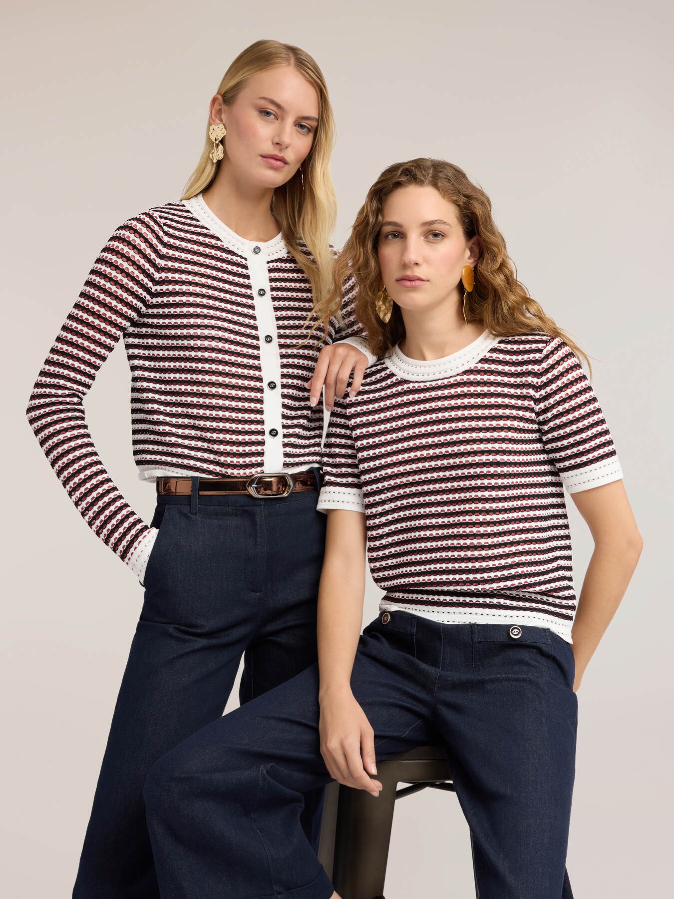 Striped openwork knit cardigan image number 4