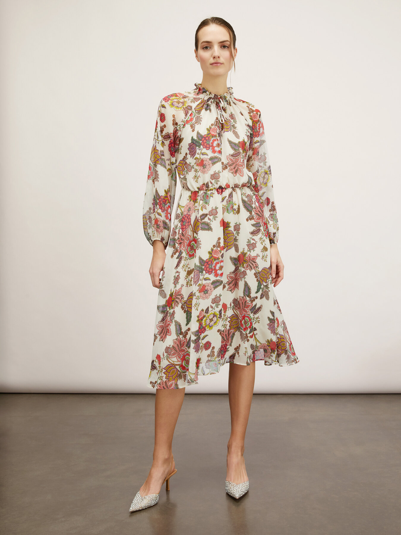 Vestito maniche lunghe fantasia a fiori indiani image number 0