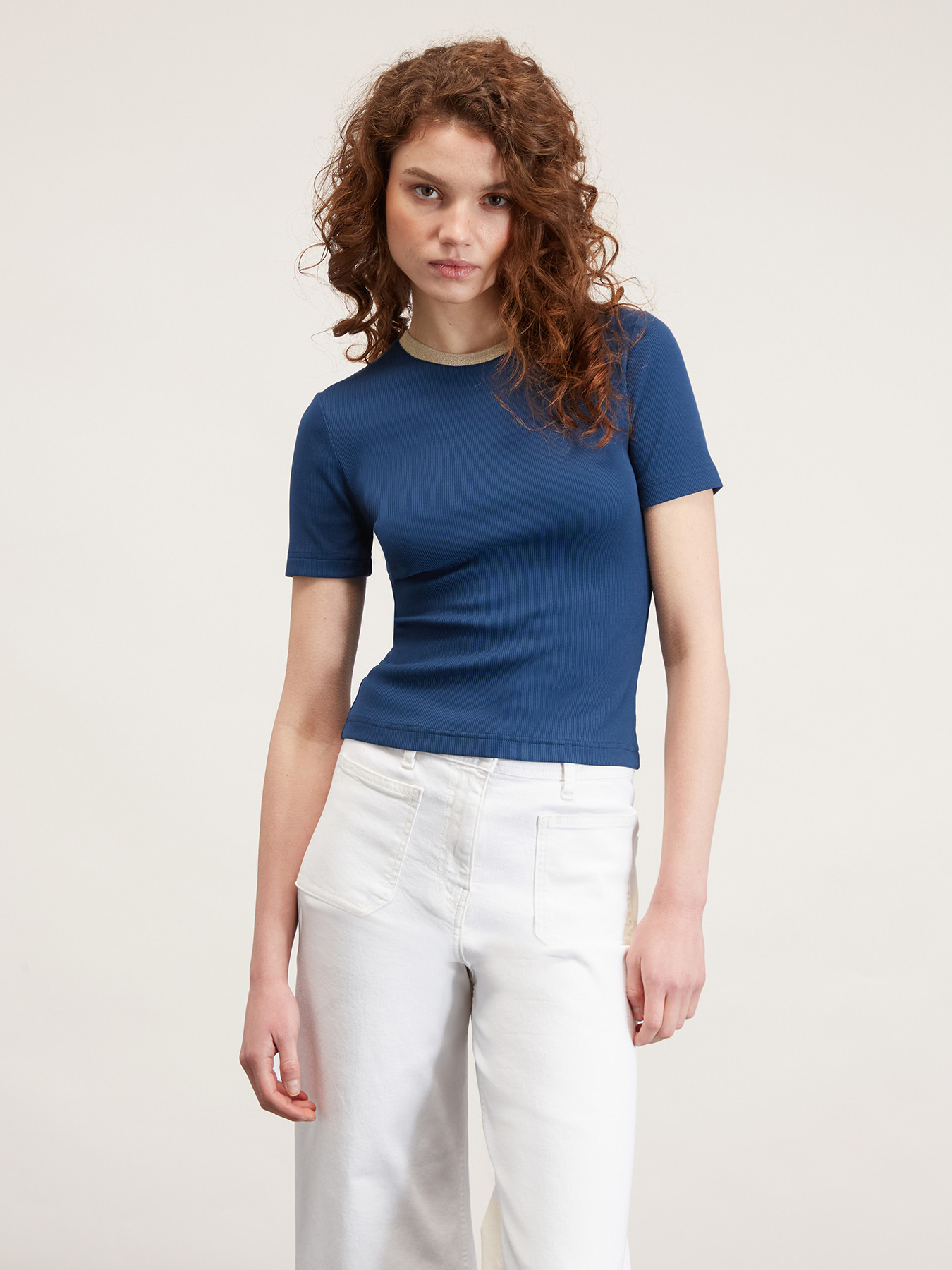 Ribbed T-shirt with lurex trim image number 0