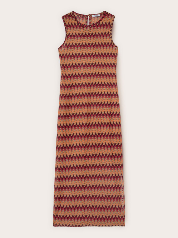 Langes Strickkleid mit Chevron-Muster