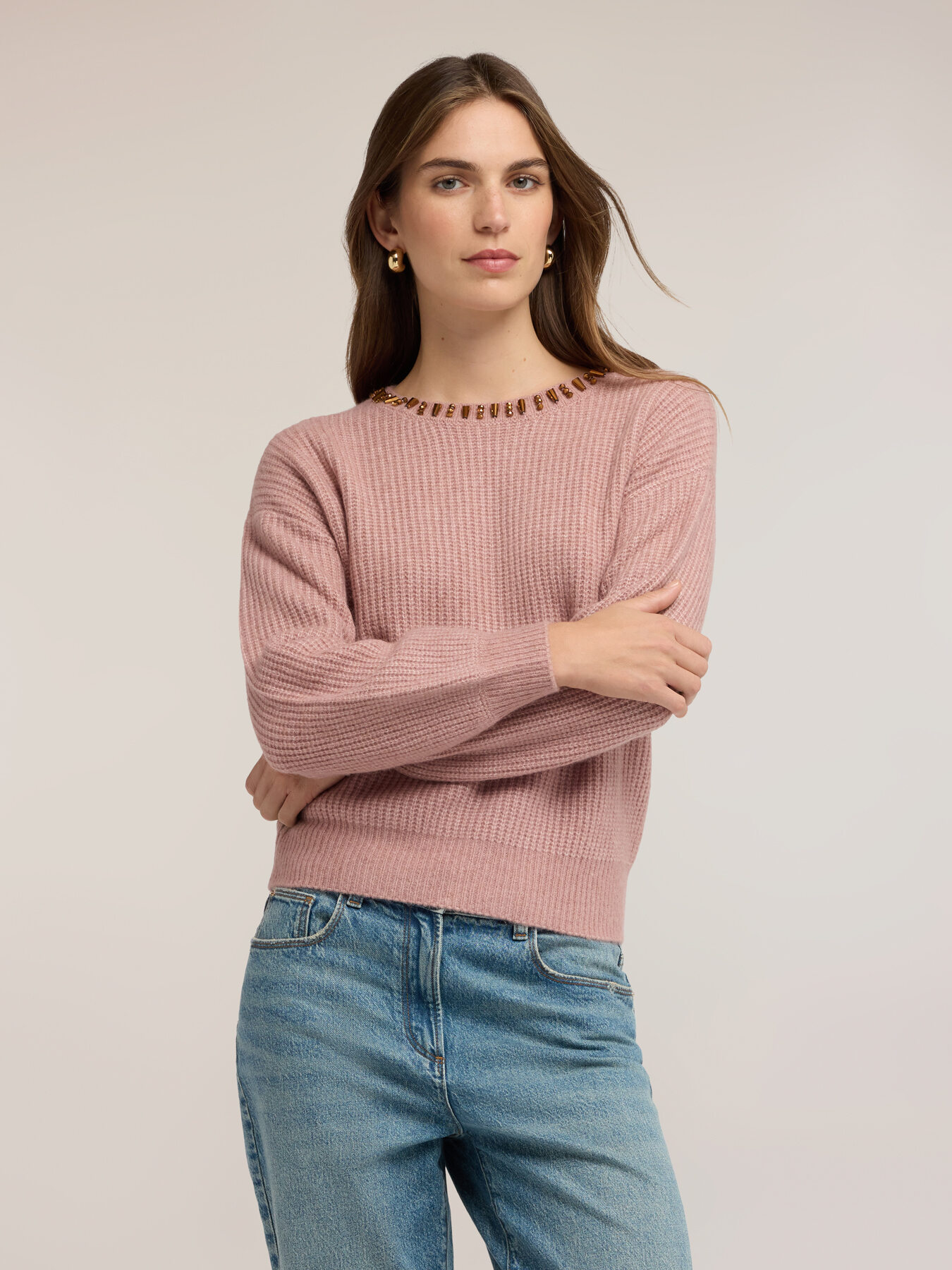 Ribbed alpaca-blend sweater with stones image number 0