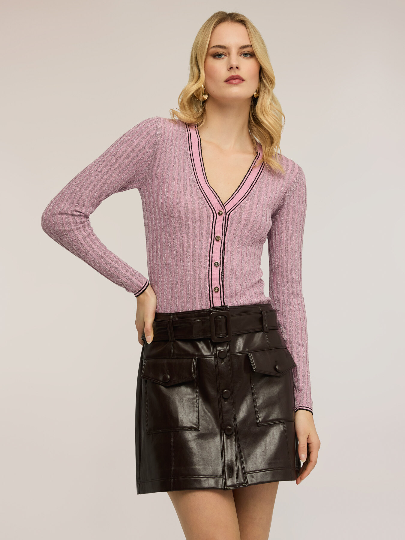 Rippstrick-Cardigan mit Lurex-Mix image number 0