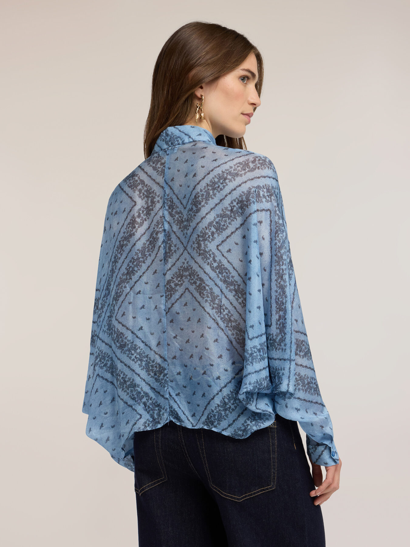 Oversized blouse in silk blend chiffon with print image number 1
