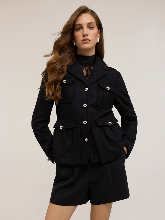 Jacke mit Kr&auml;uselungen aus Wollmischstoff