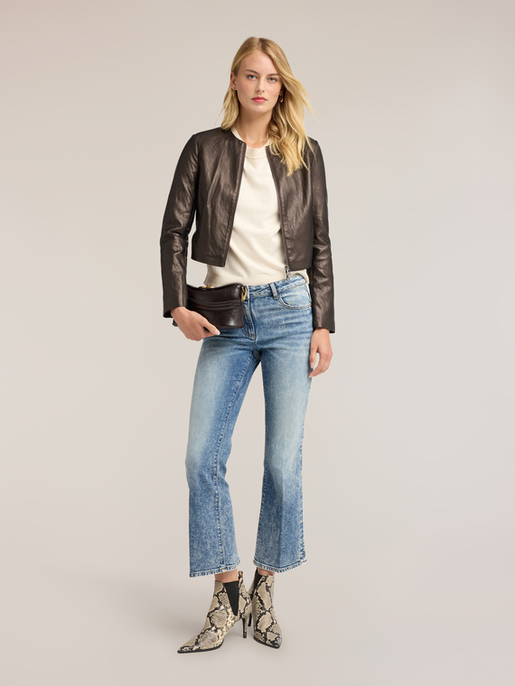 Kick flare jeans in stone washed denim