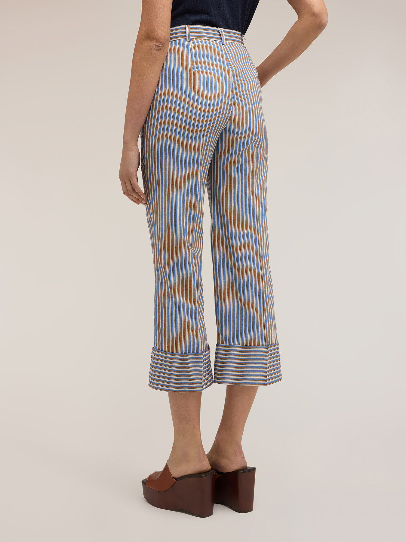 Gestreifte Cropped-Hose aus Baumwollmischung image number 1