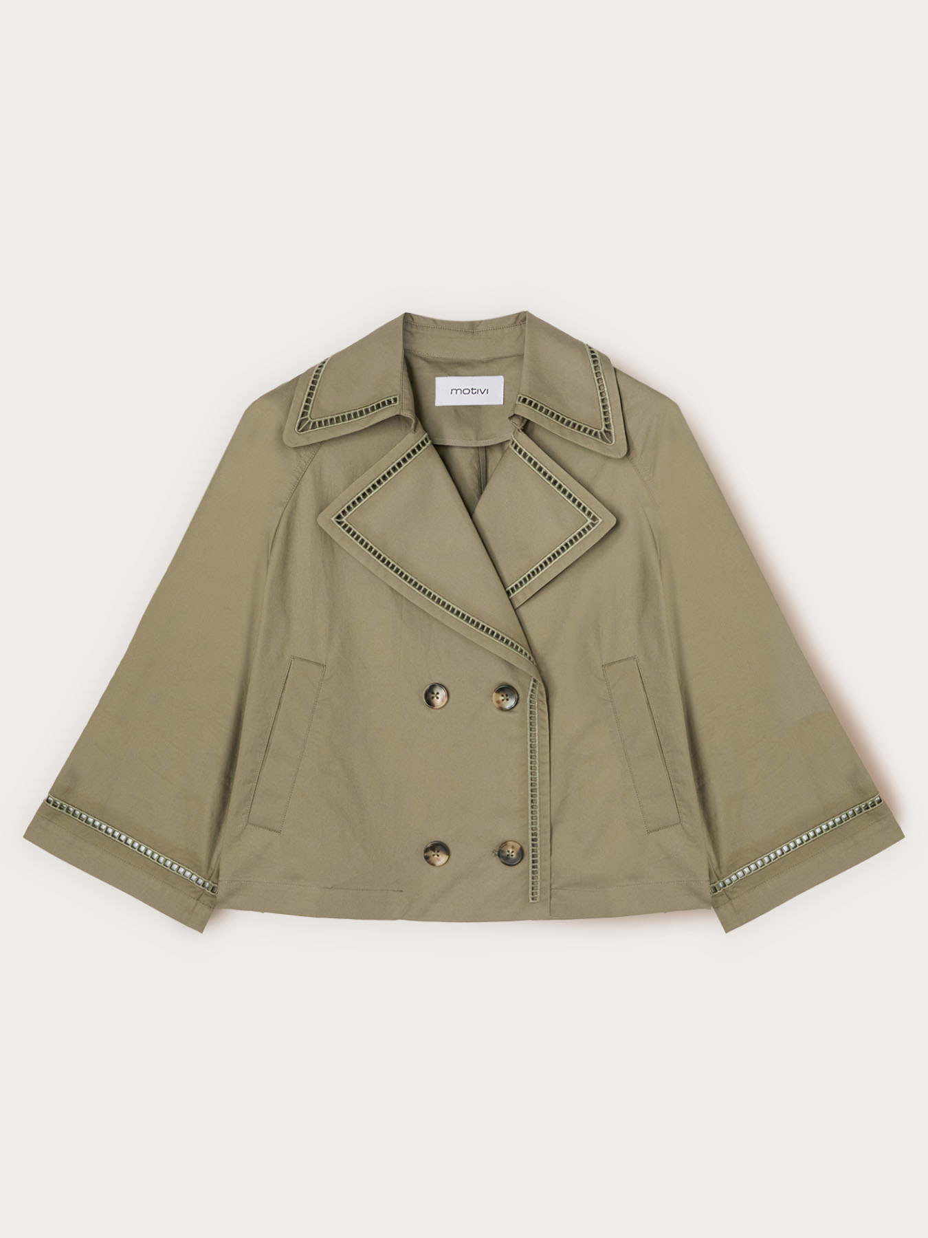 Short trench coat with ajour&eacute; detail image number 4
