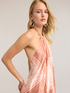 Long flared satin dress with print image number 3
