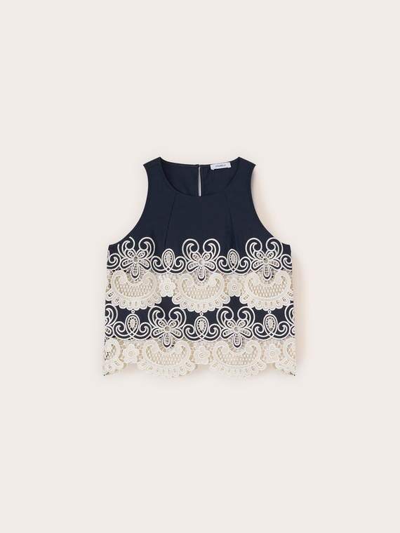 Poplin top with sangallo lace