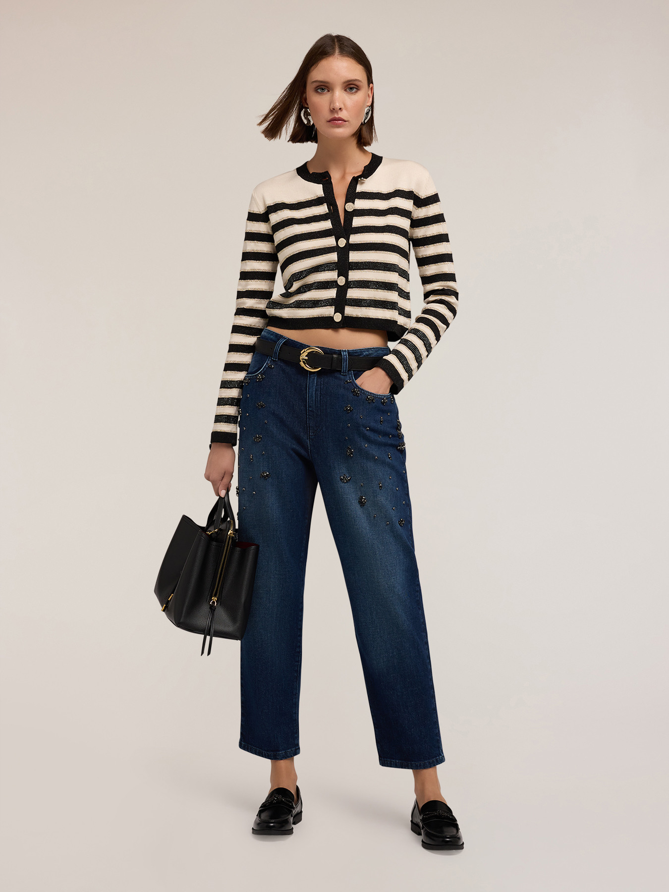 Striped lurex cardigan with studs image number 3