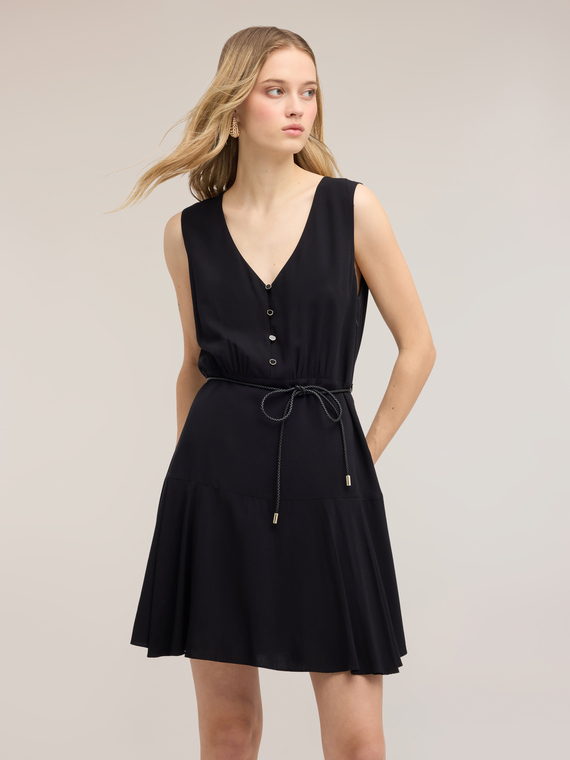 Flare viscose dress with braided belt