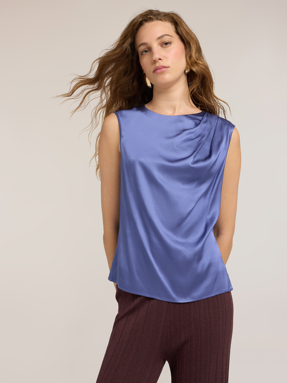 Satin top with asymmetric draping