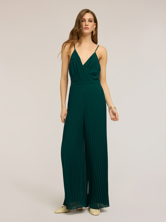 Long pleated georgette jumpsuit