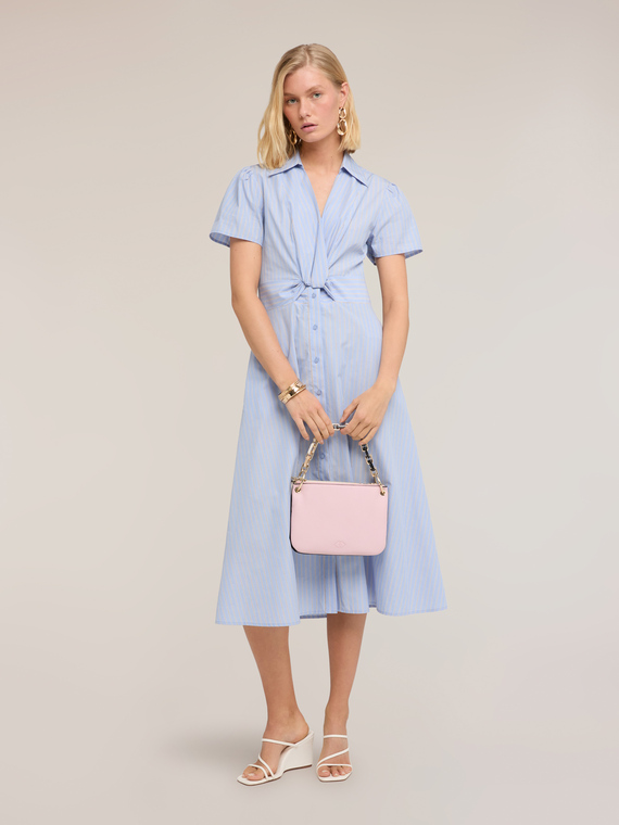 Midi shirtdress in striped poplin