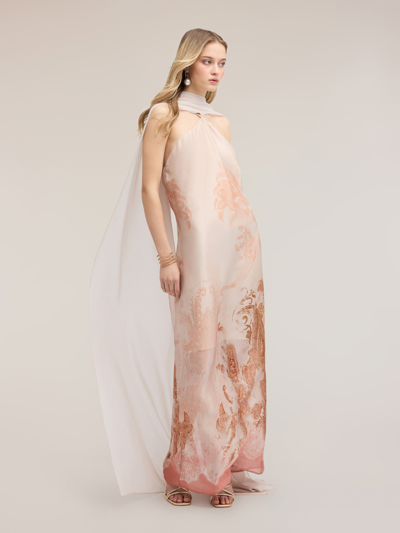 Robe longue en satin avec &eacute;tole