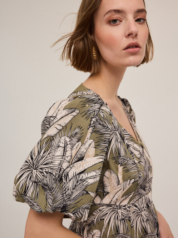 Motivi Top peplo maniche corte fantasia jungle Donna, Verde militare, Taglia 48