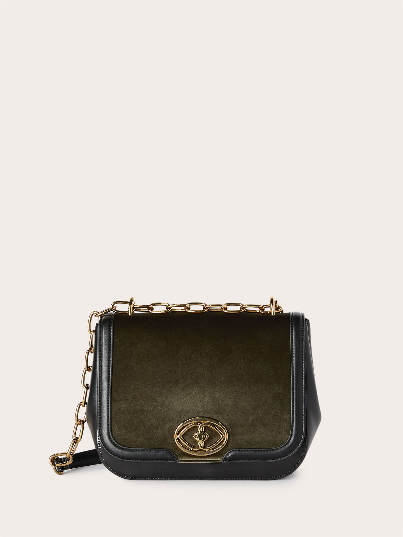 Shoulder bag in coated fabric and velvet image number 1