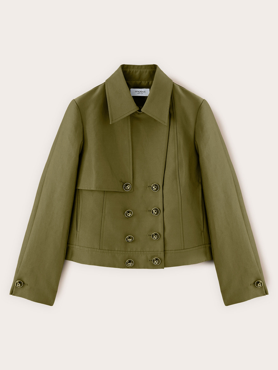 Kurzer Doppelreiher-Trenchcoat aus Baumwollmischung